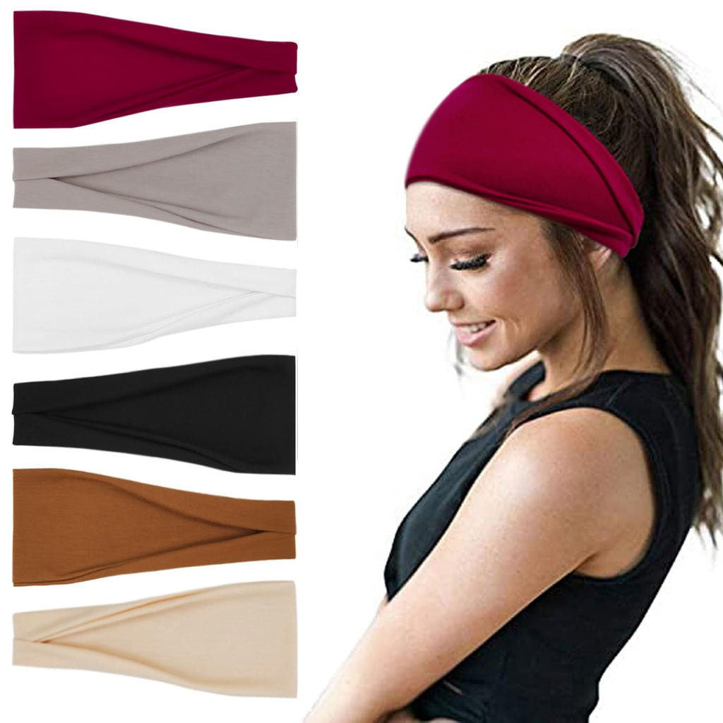 YONUF Fashion Headbands for Women | Wide Headbands, 6-Pack for Yoga & Workout