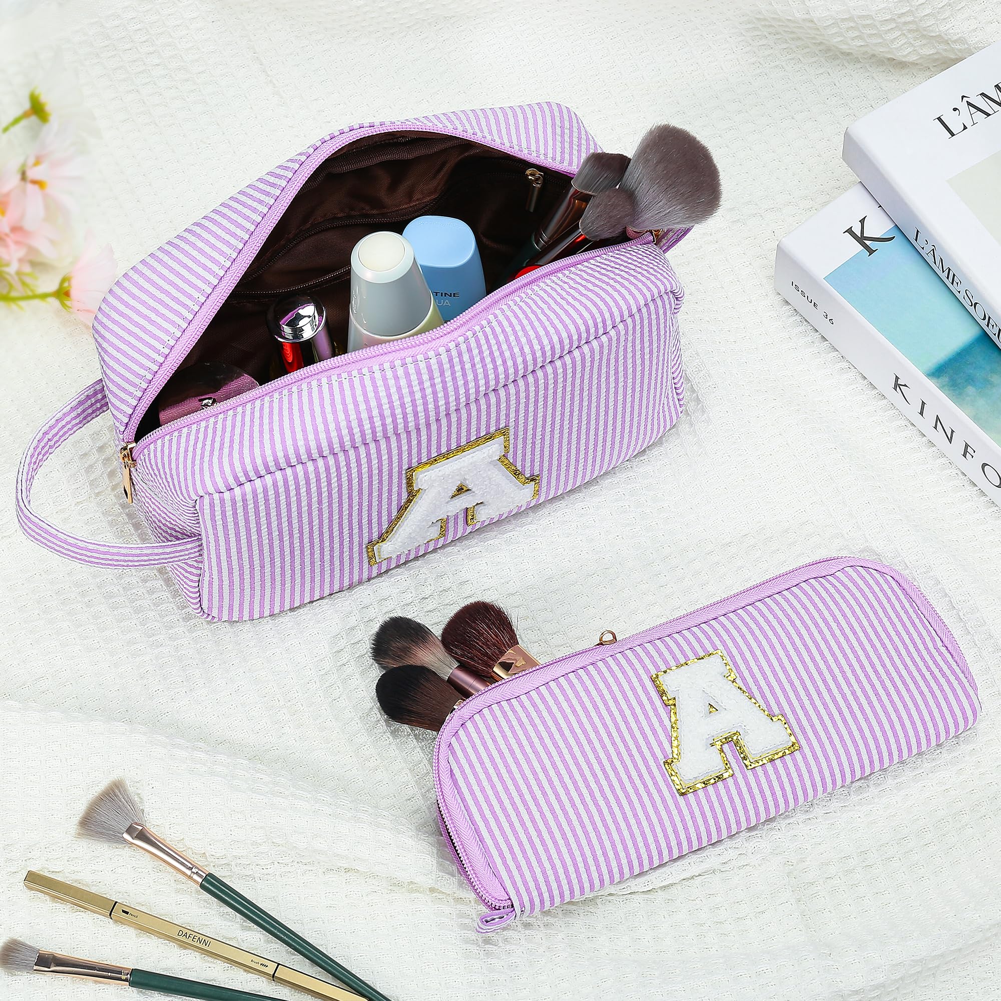 YOOLIFE Bridal Shower Gifts — 2-Pack Initial Purple Bridesmaid Makeup Bags