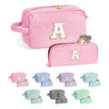 YOOLIFE Initial Travel Makeup Bag Set – 2-Pack Monogram Cosmetic Bags (Pink A) | Gift for Women, Teens & Moms