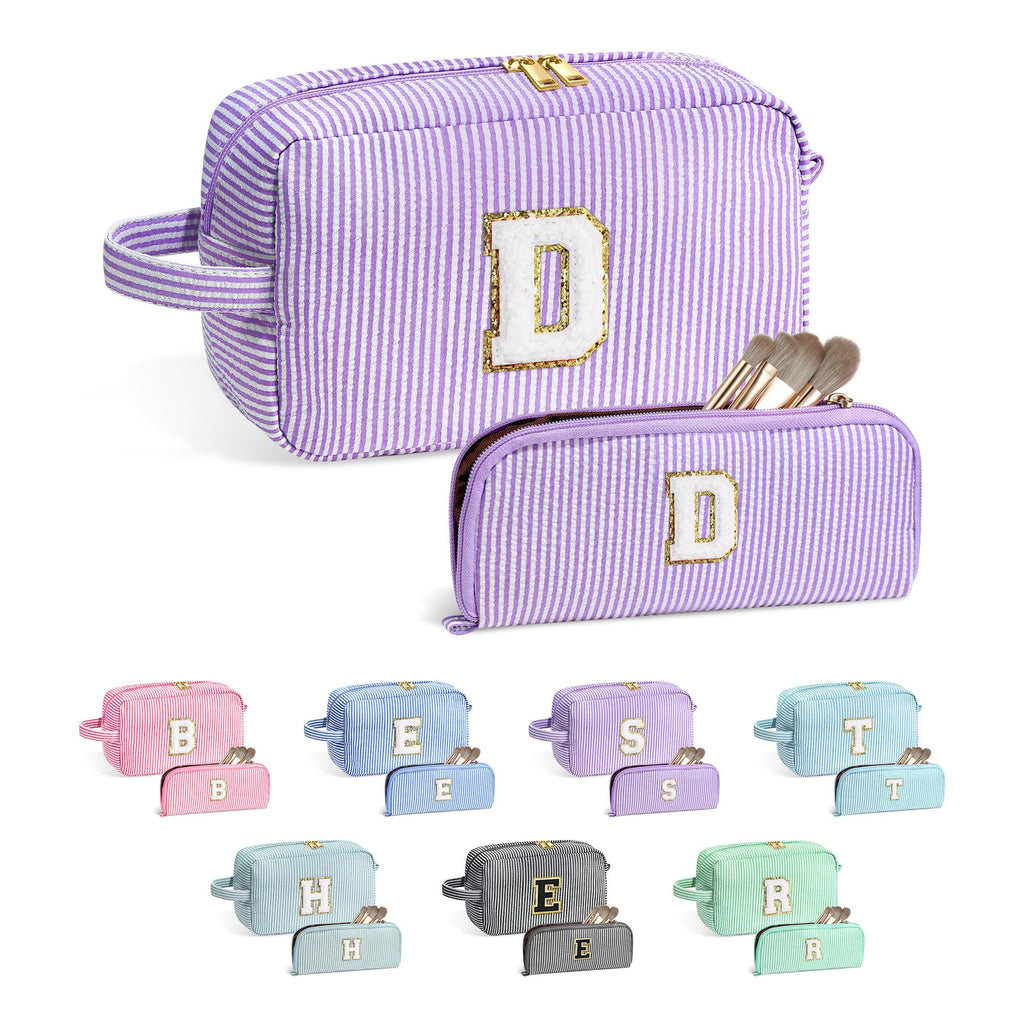 YOOLIFE Makeup Bag – Personalized Monogram Cosmetic Bag for Teens, Purple Travel Pouch