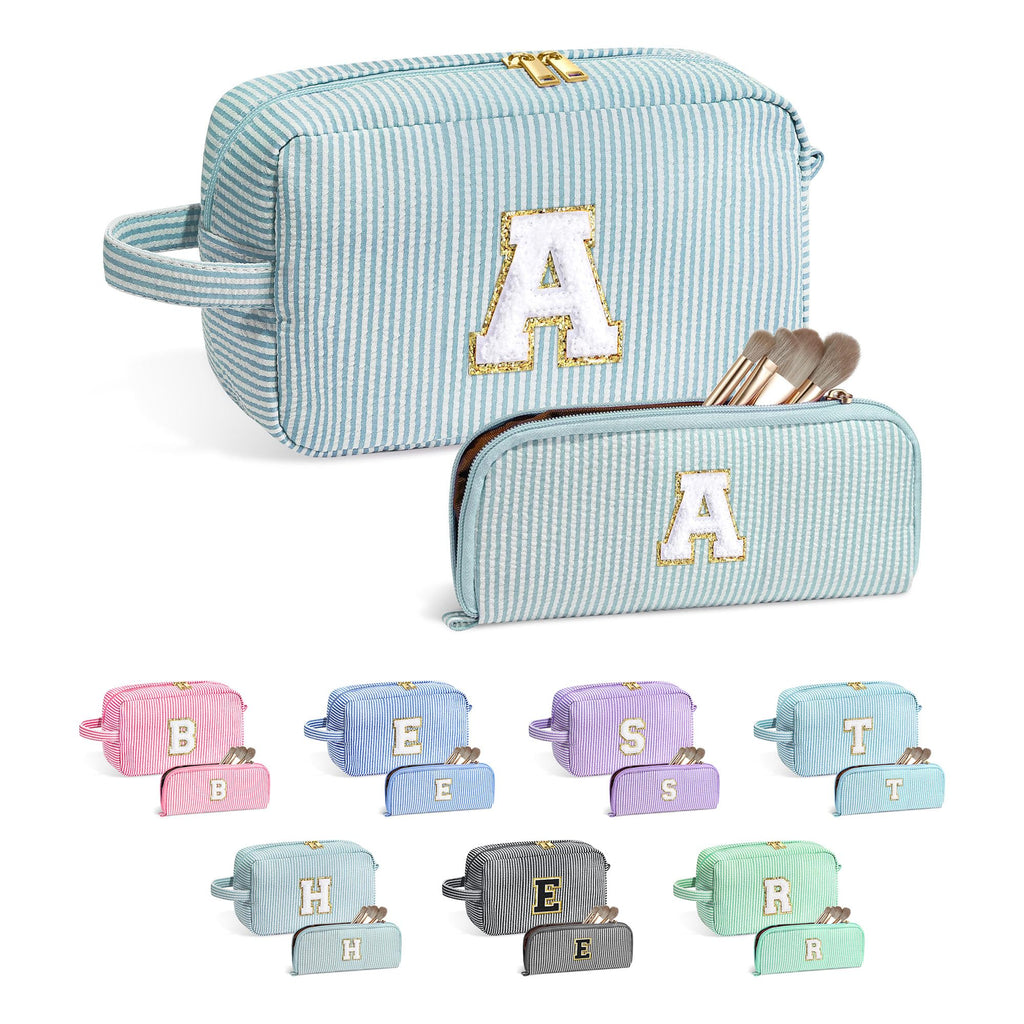 YOOLIFE Monogram Initial Green Makeup Bags – 2-Pack Personalized Cosmetic Pouches for Women