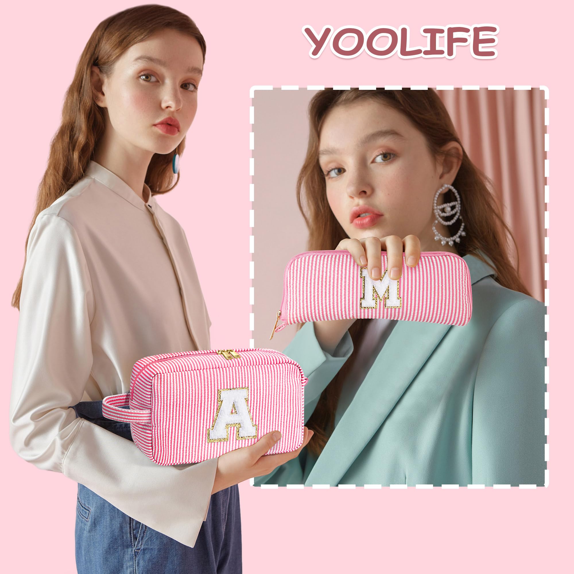 YOOLIFE Monogram Initial Purple Travel Makeup Bag – 2-Pack Gift for Women and Girls