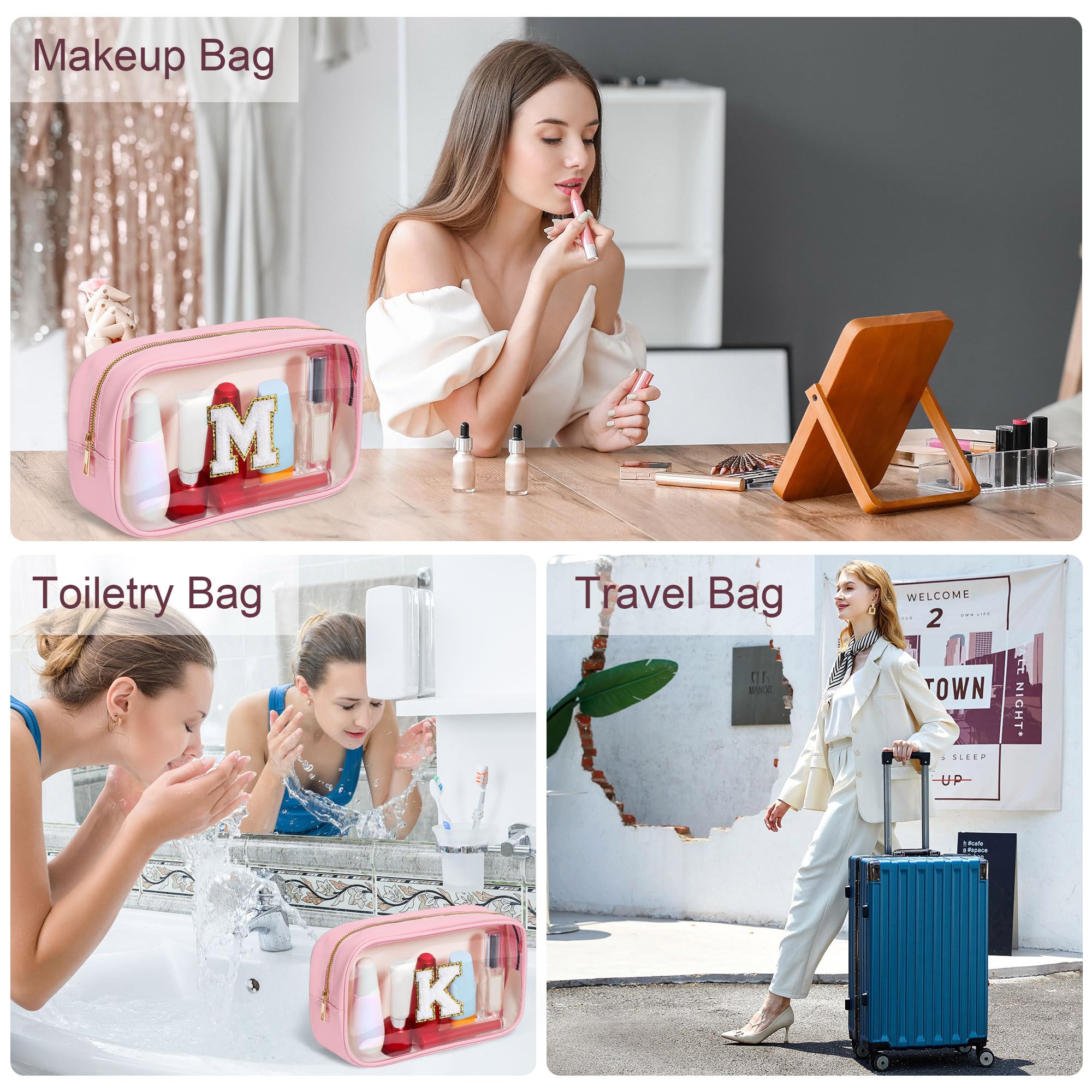 YOOLIFE Clear Makeup Bag – Valentine Gift for Teens & Teachers, Travel Essentials (Pink)