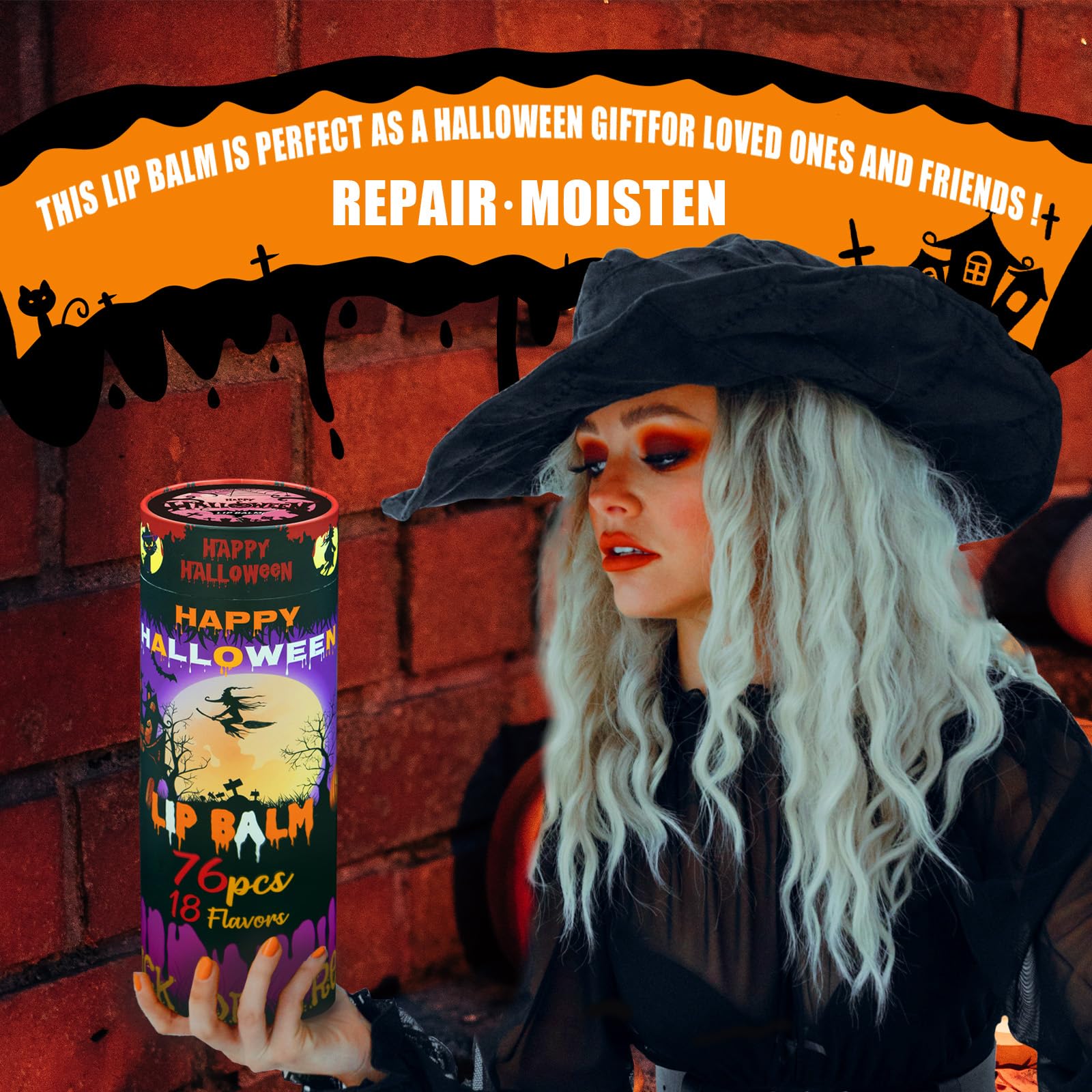 Yopela 76-Pack Halloween Lip Balm Party Favors – 18 Flavors, Vitamin E & Coconut Oil Lip Care Set
