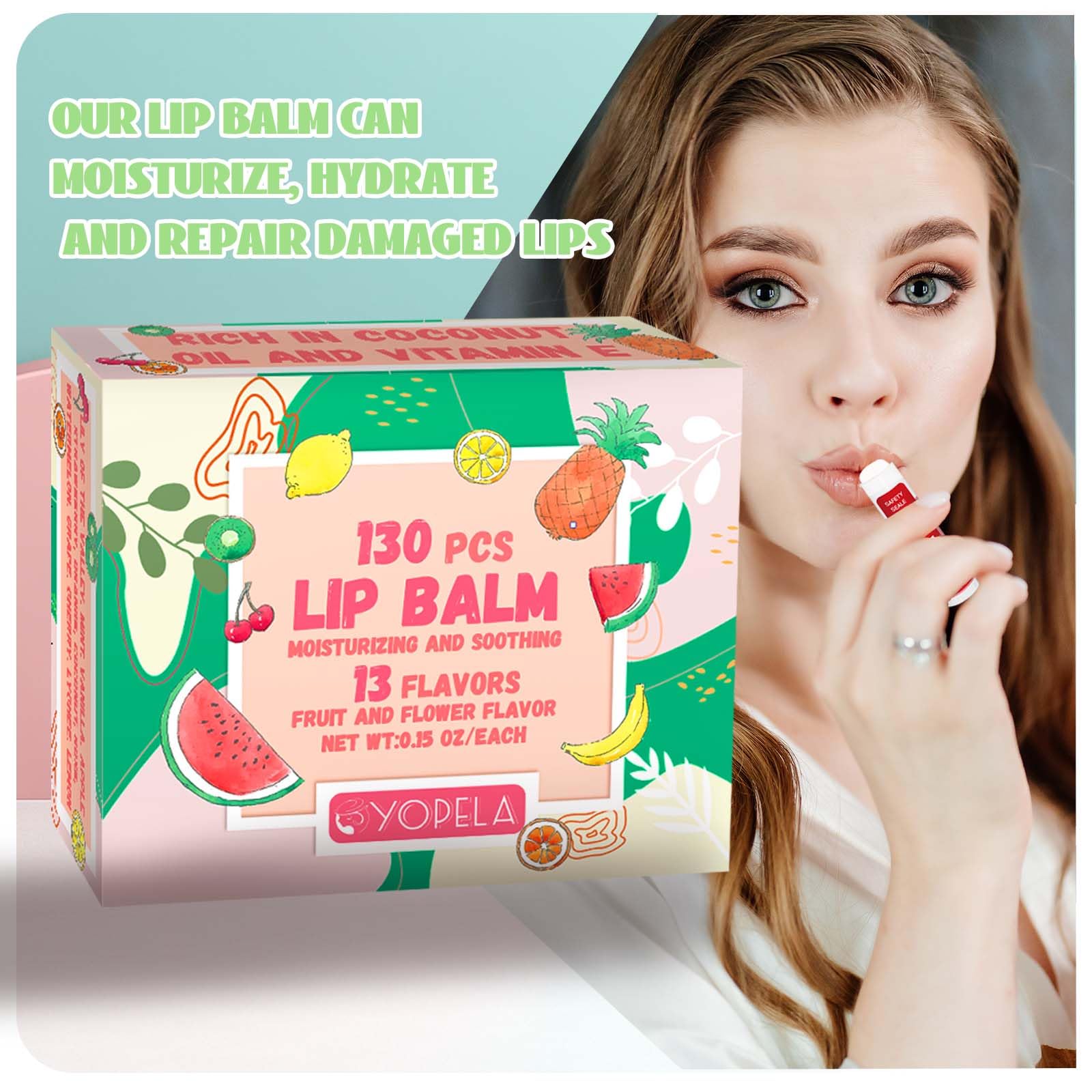 Yopela 130-Pack Natural Lip Balm Set — 13 Flavors, Vitamin E & Coconut Oil | Non-GMO 0.15 oz