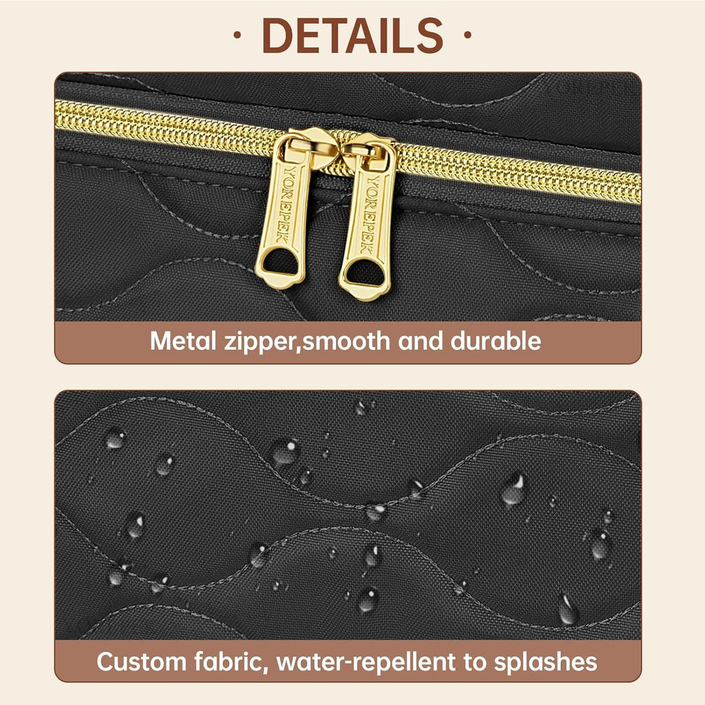 YOREPEK Travel Makeup Organizer Bag – 2-Layer Portable Cosmetic Case for Women (Black)