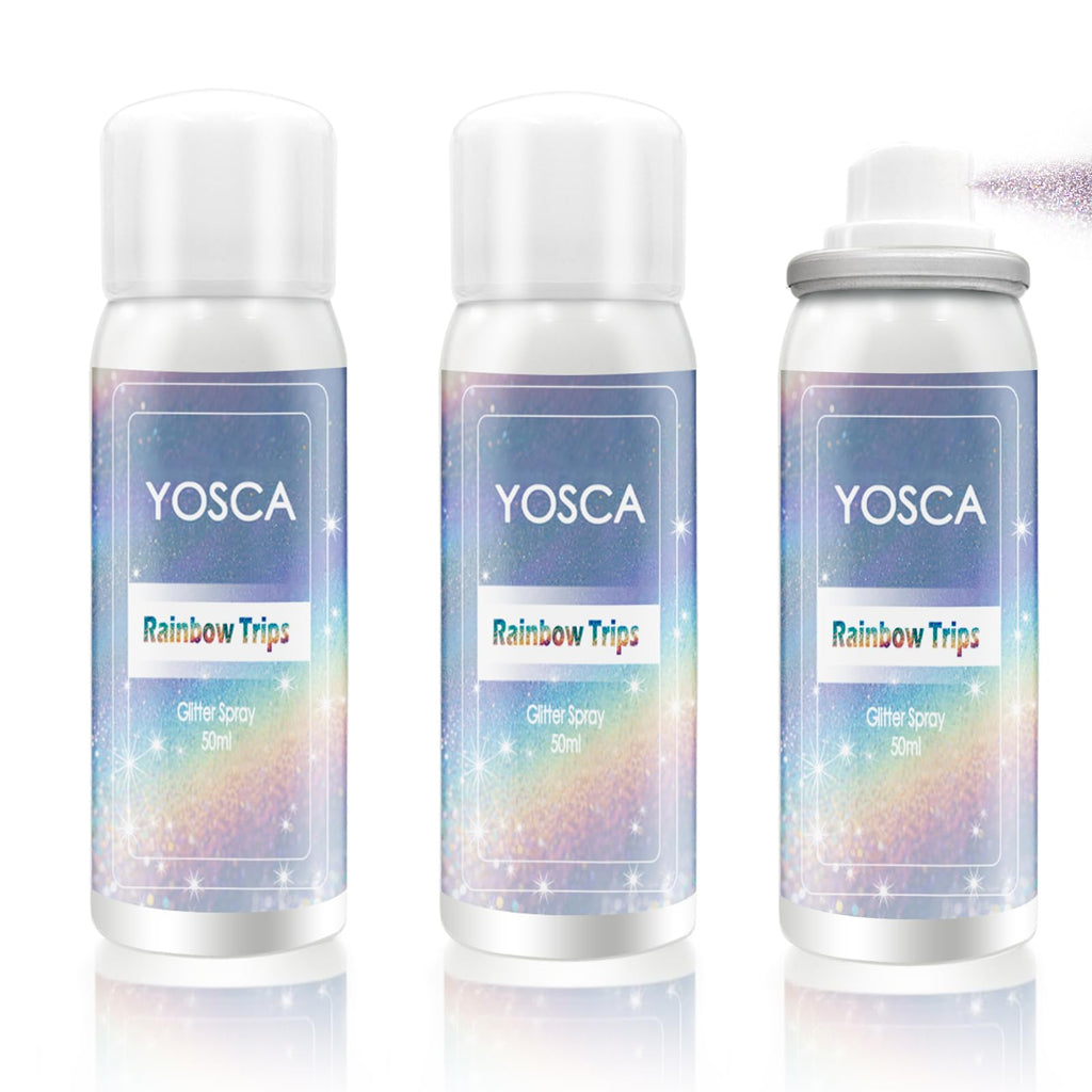 Yosca Body Glitter Spray 3-Pack – Silver Holographic Shine for Skin, Hair & Clothes