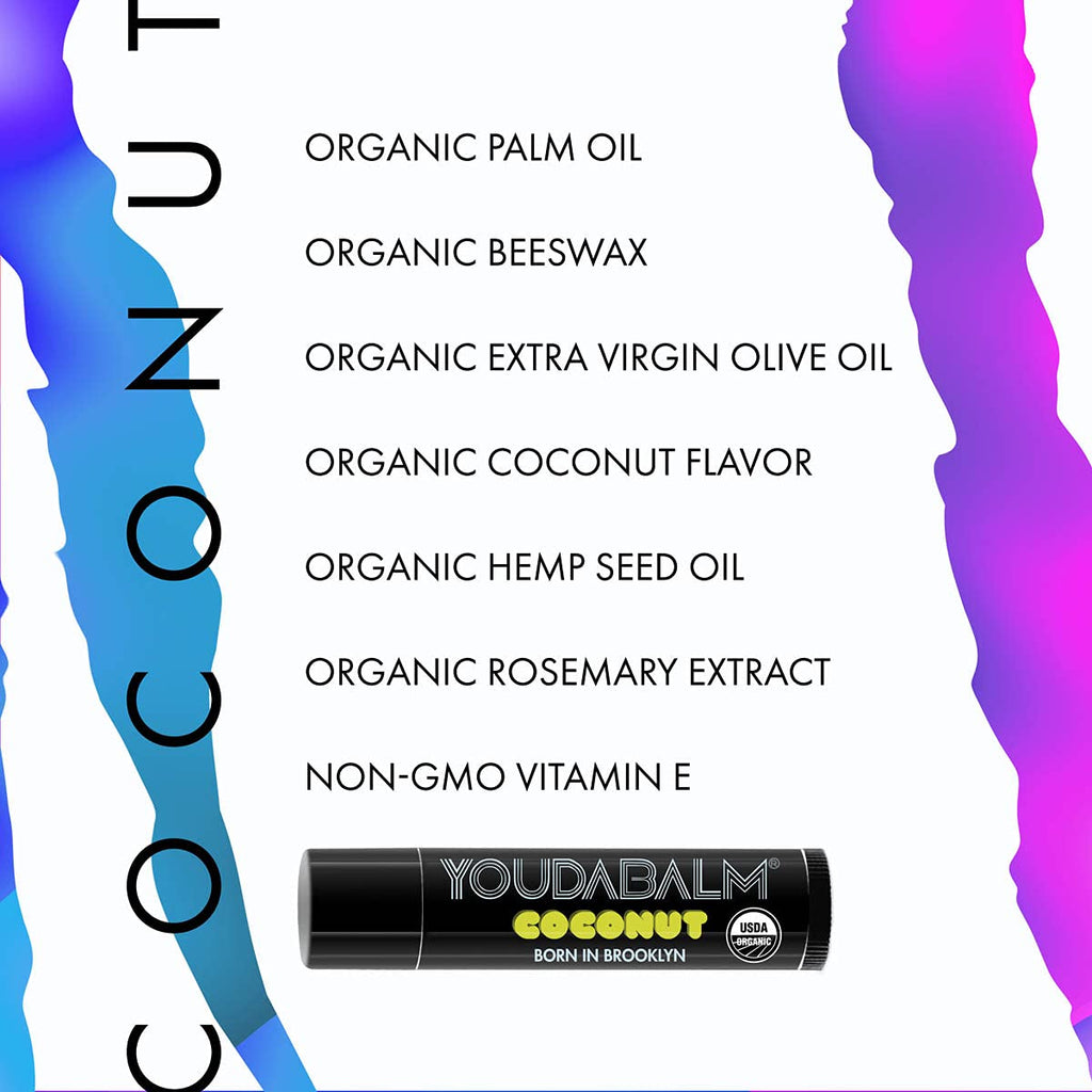 You Da Balm Organic Lip Balm – Coconut Flavor | USDA Certified 100% Natural Lip Moisturizer (24-Tube Jar)