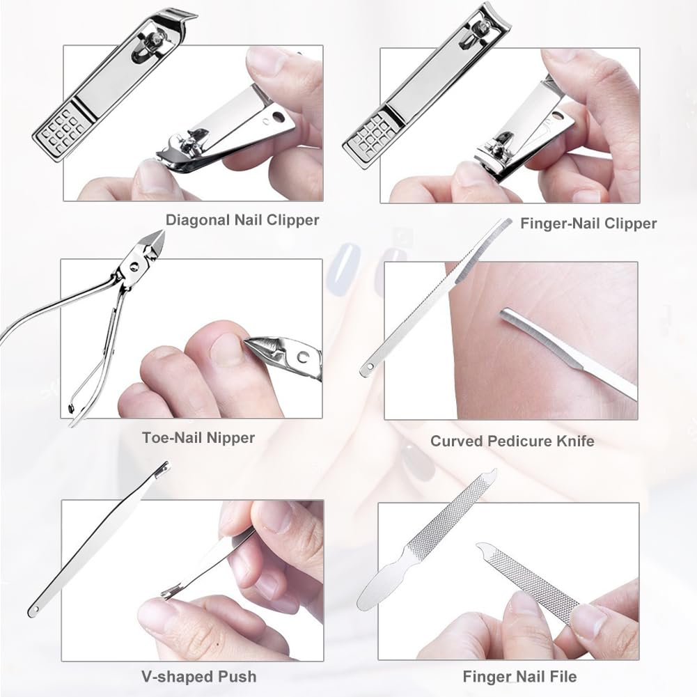 Yougai 18-Piece Nail Clippers Set – Stainless Steel Manicure Kit with Luxury Travel Case
