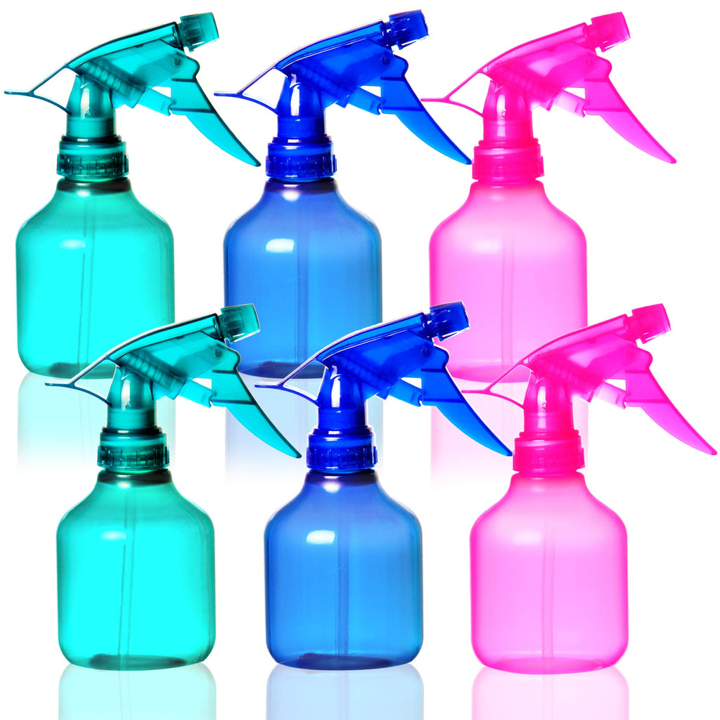 Youngever 6 Pack Empty Spray Bottles - 8 oz, 3 Colors | Leak-Proof, 3-Mode Sprayer