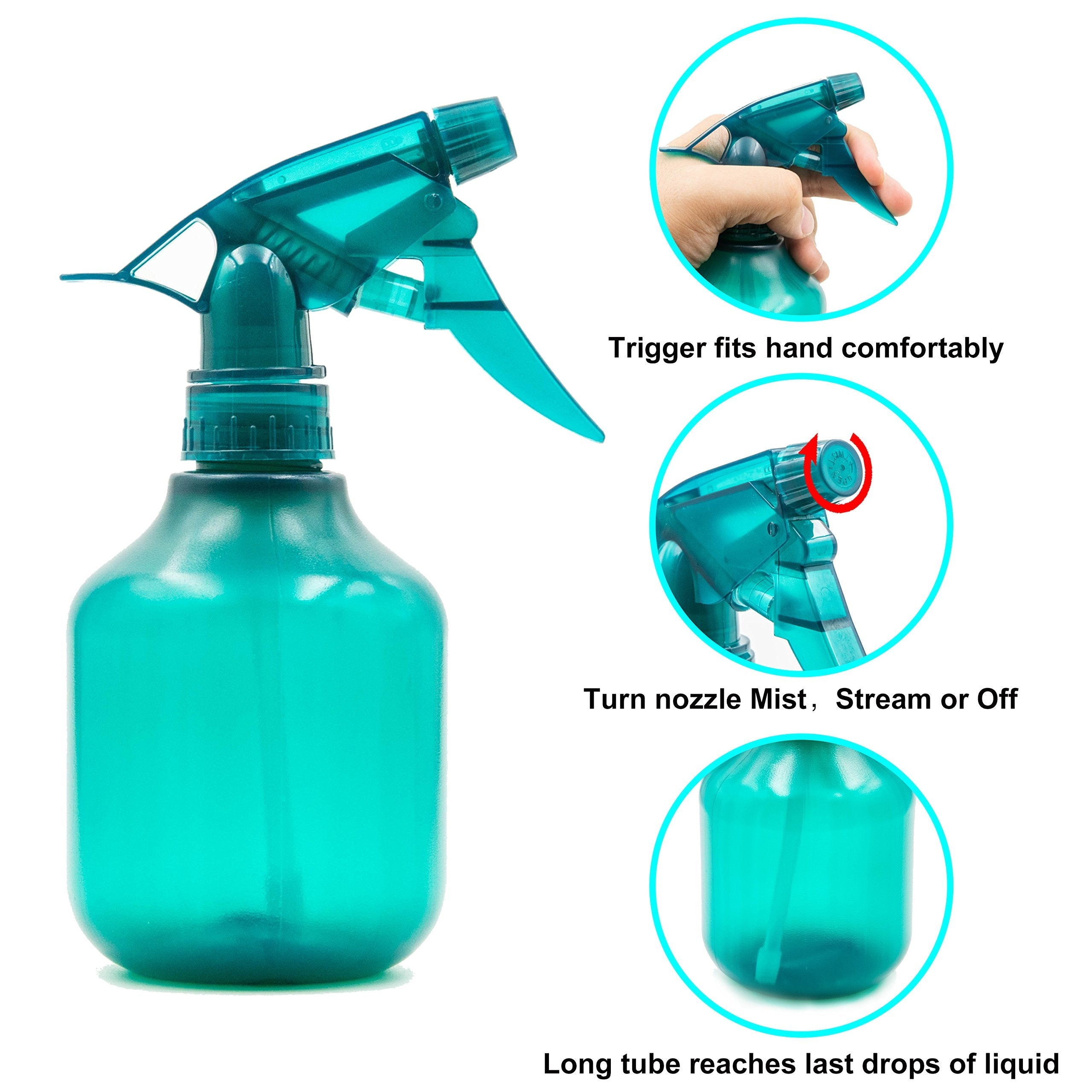 Youngever 6 Pack Empty Spray Bottles - 8 oz, 3 Colors | Leak-Proof, 3-Mode Sprayer