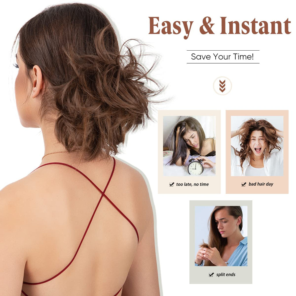 Youngways Messy Bun Hair Piece with Side Comb – Clip-In Bun for Women (Dark Chocolate-S)