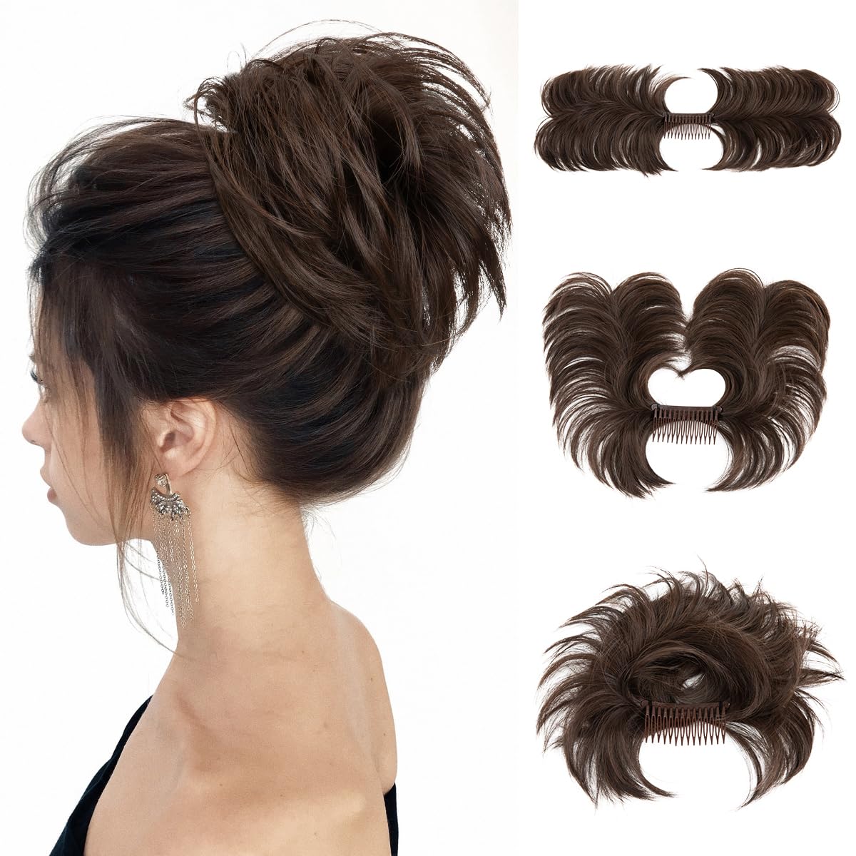 Youngways Messy Bun Hair Piece with Side Comb – Clip-In Bun for Women (Dark Chocolate-S)