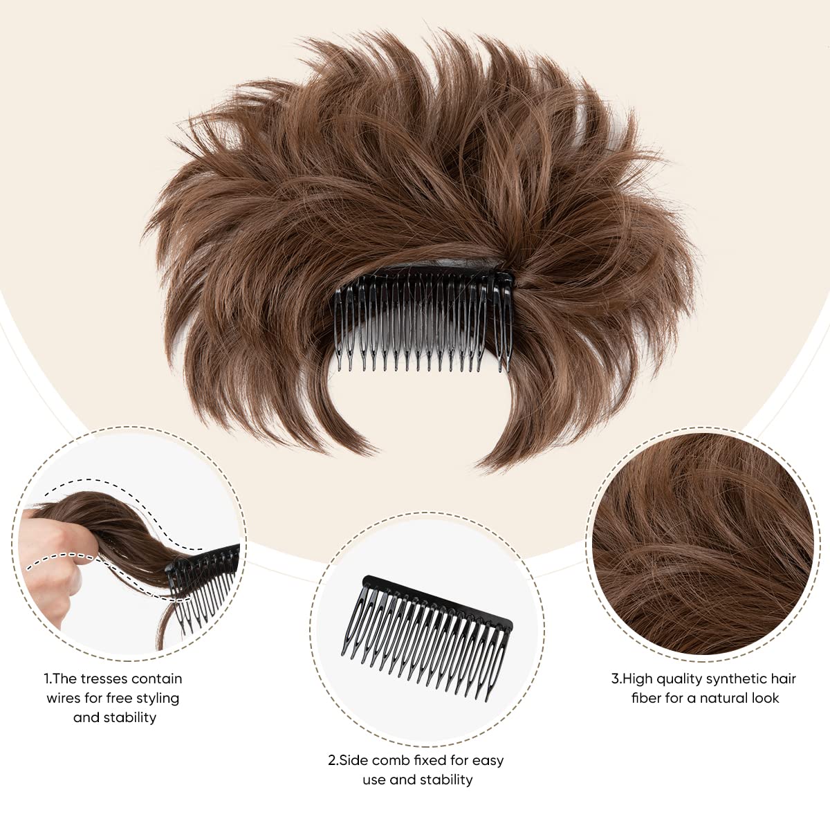 Youngways Messy Bun Hair Piece with Side Comb – Clip-In Bun for Women (Dark Chocolate-S)