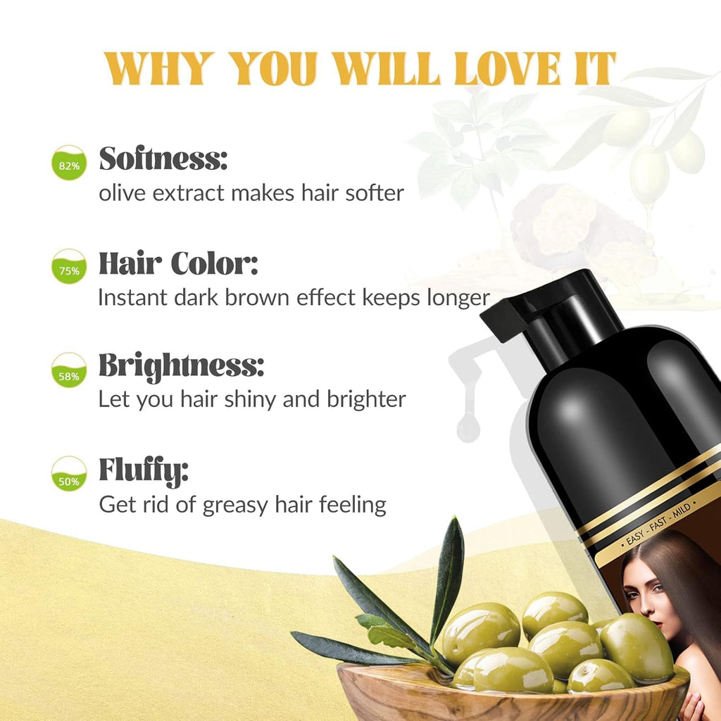 YOURTONE Dark Brown Hair Dye Shampoo for Gray Hair – 3-in-1, Semi-Permanent, 500ML