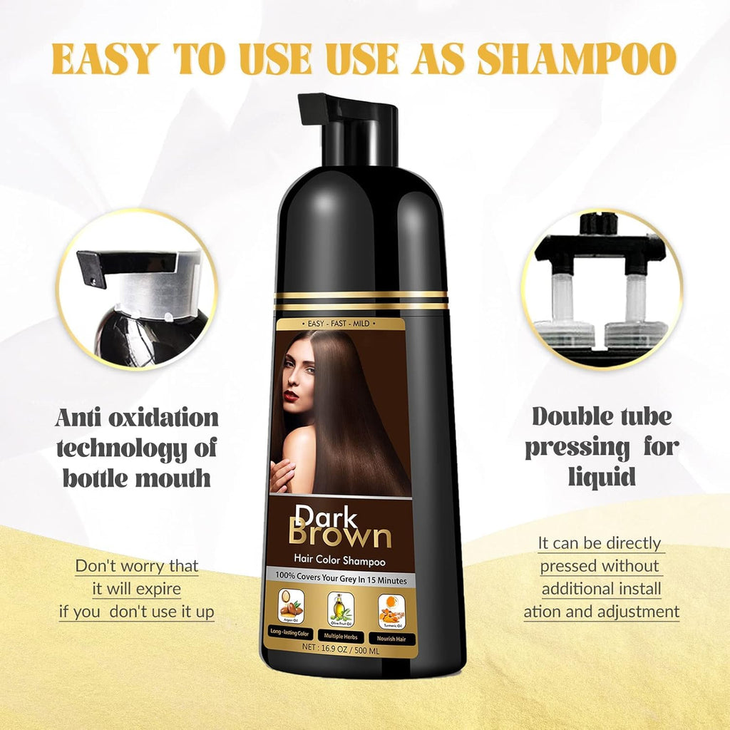 YOURTONE Dark Brown Hair Dye Shampoo for Gray Hair – 3-in-1, Semi-Permanent, 500ML
