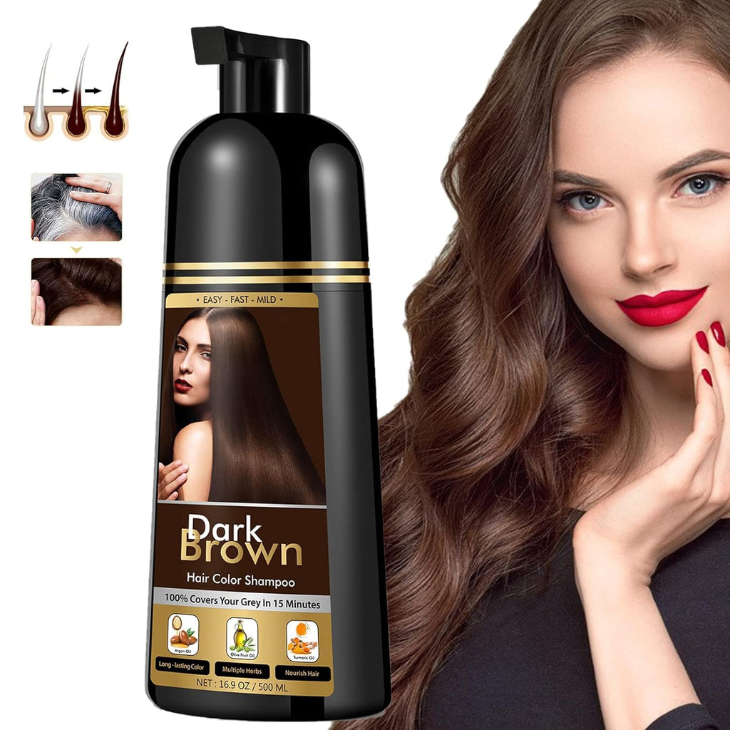 YOURTONE Dark Brown Hair Dye Shampoo for Gray Hair – 3-in-1, Semi-Permanent, 500ML