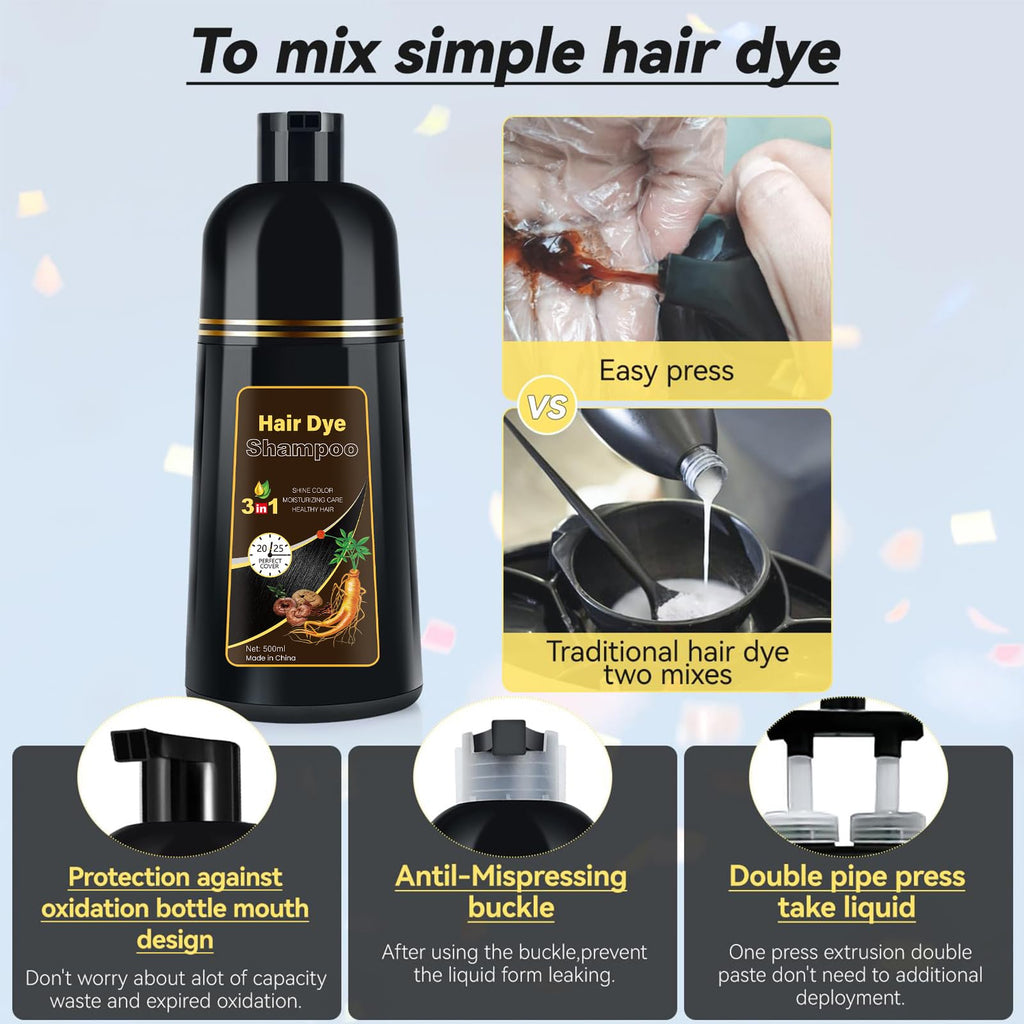 YOURTONE Hair Dye Shampoo 3-in-1: Gray Coverage & Plant-Based Formula (16.9 fl oz)