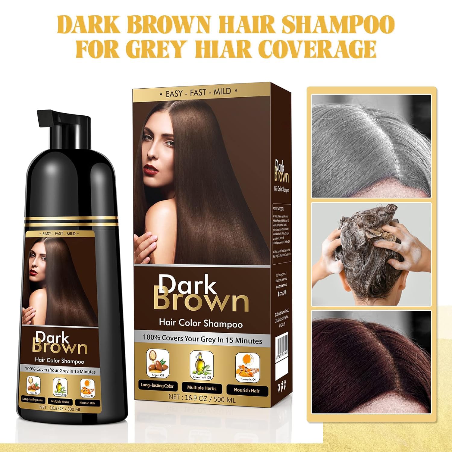 YOURTONE Dark Brown Hair Dye Shampoo for Gray Hair – 3-in-1, Semi-Permanent, 500ML