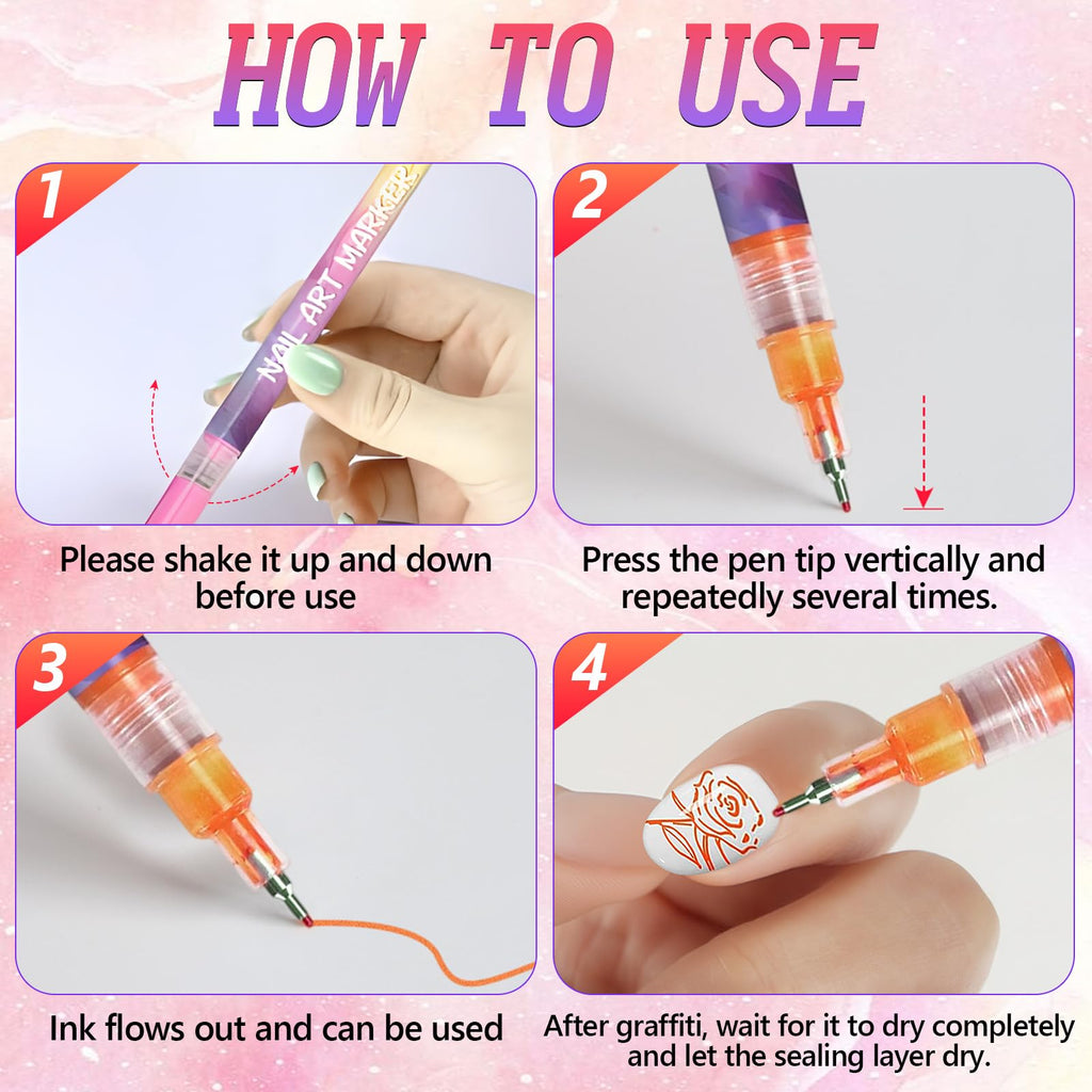 YOUSHEME 12 Color Nail Art Pens Set – 0.5mm Quick-Dry Nail Markers for DIY Nail Art