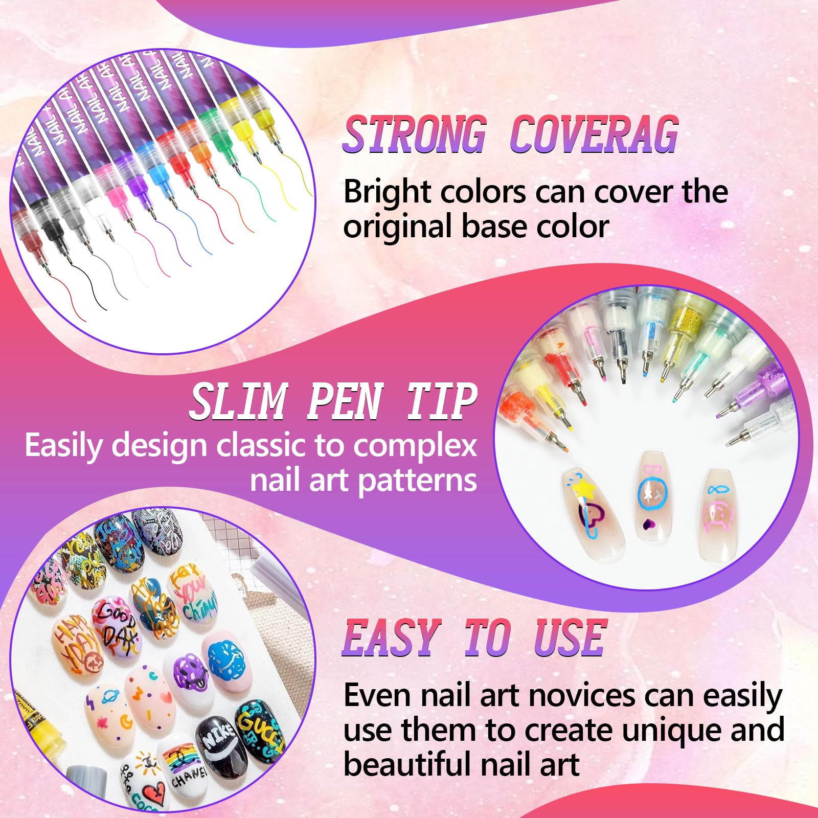YOUSHEME 12 Color Nail Art Pens Set – 0.5mm Quick-Dry Nail Markers for DIY Nail Art