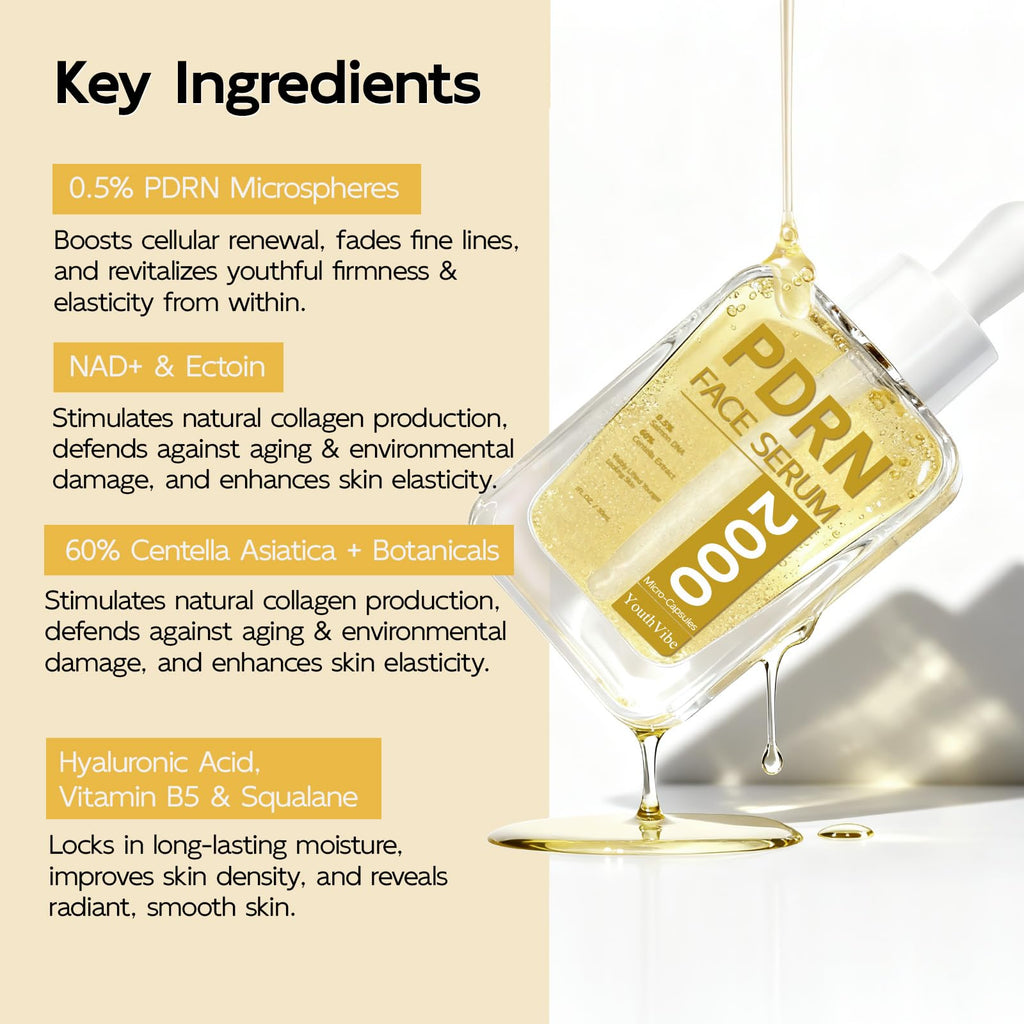 YouthVibe 0.5% PDRN Serum for Face – Anti‑Aging Salmon DNA Serum with HA, Niacinamide & Squalane, 30ml