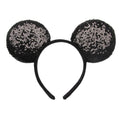 YOVECATHOU Mouse Deluxe Ear Bow Headbands – Sequin Hair Accessories for Cosplay, Party & Costume (Black)