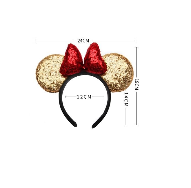 YOVECATHOU Mouse Deluxe Ear Bow Headbands – Sequin Hair Accessories for Cosplay, Party & Costume (Black)