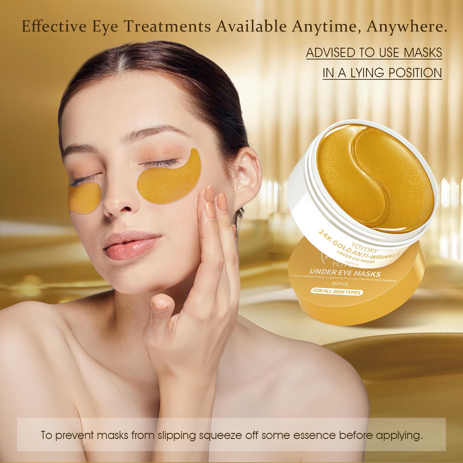 YOYORY 24K Gold Eye Patch Masks – 60 Pcs Hydration with Caffeine & Collagen for Dark Circles & Puffiness