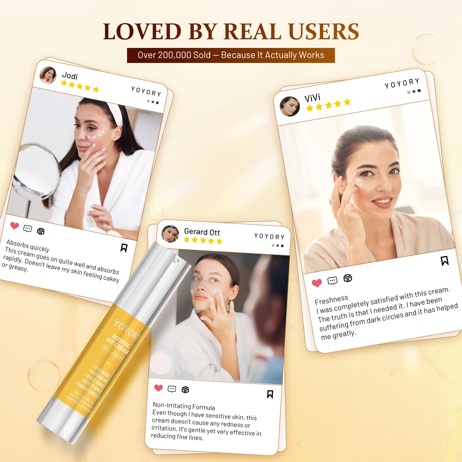 YOYORY Retinol Eye Cream for Dark Circles — 0.66 fl oz (Gold)