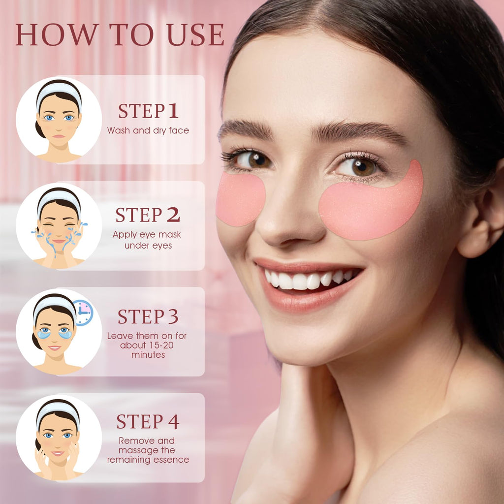 YOYORY Under Eye Patches – Collagen & Hyaluronic Acid for Dark Circles, Puffiness, Fine Lines (60 Pcs, Pink)