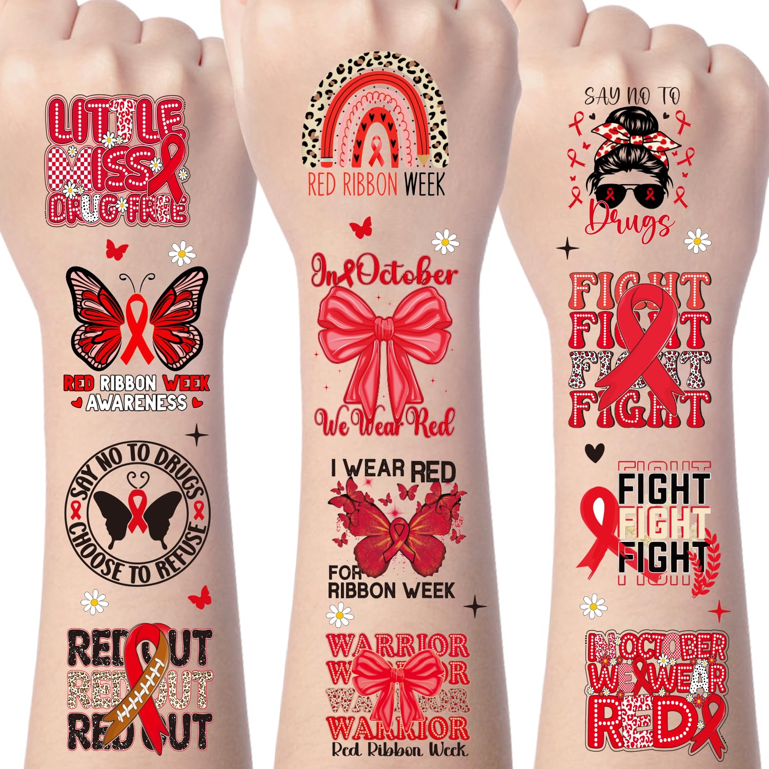 Yoyuspy Red Ribbon Week Temporary Tattoos – 200+ Drug Free Decorations & Awareness Stickers