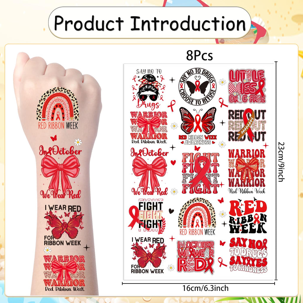 Yoyuspy Red Ribbon Week Temporary Tattoos – 200+ Drug Free Decorations & Awareness Stickers