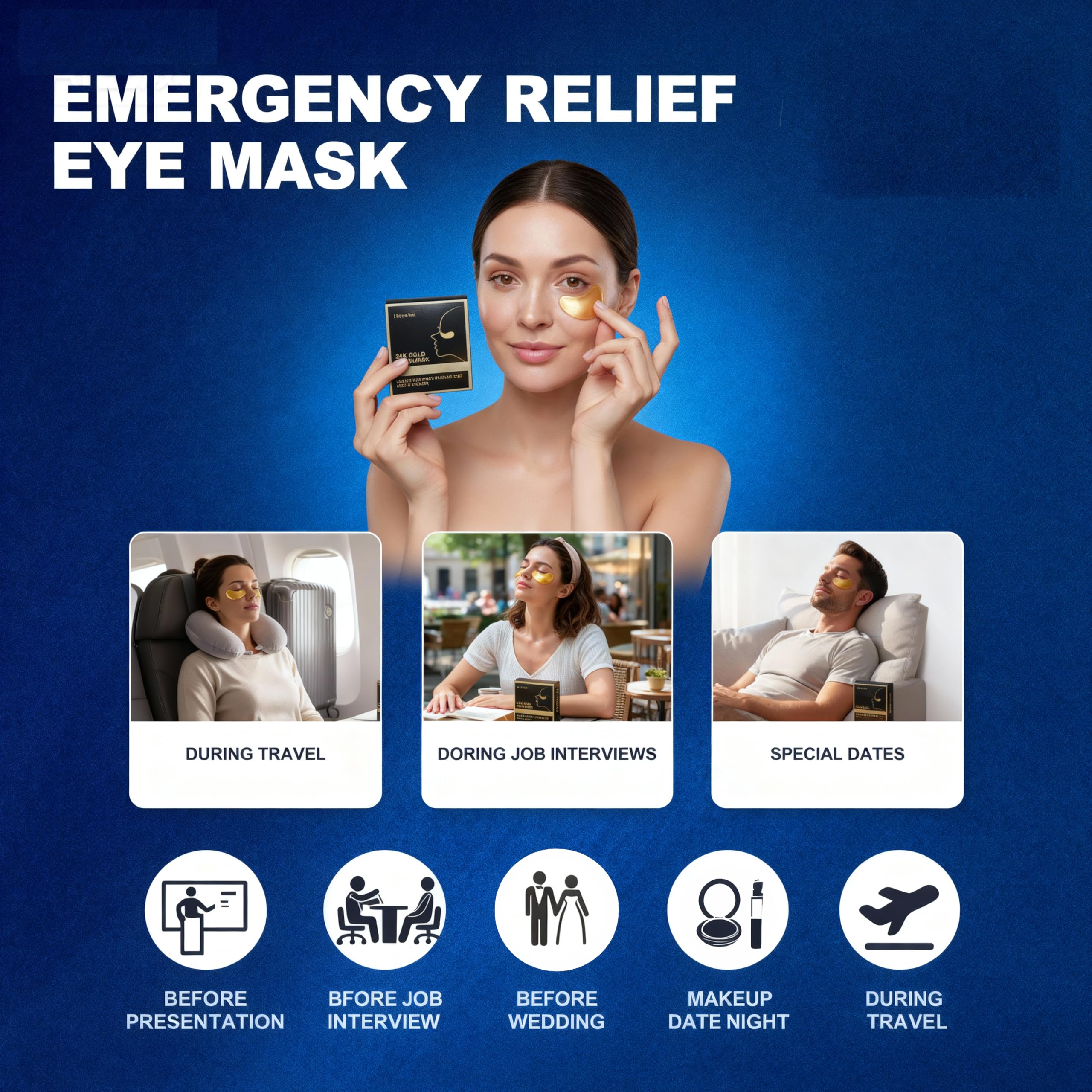 Yozeemmy 24K Gold Under Eye Patches – 20 Pairs, Collagen & Hyaluronic Acid