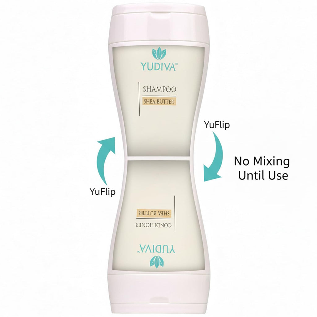 YUDIVA Dual-Chamber Shampoo & Conditioner Set with Shea Butter | Flip-Top Leak-Resistant 15.2 fl oz per side