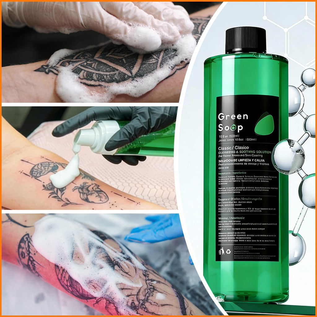 Yuelong 16.9oz Green Tattoo Soap Kit with 7oz Foam Bottle — Ultra-Concentrated Pro Cleaning