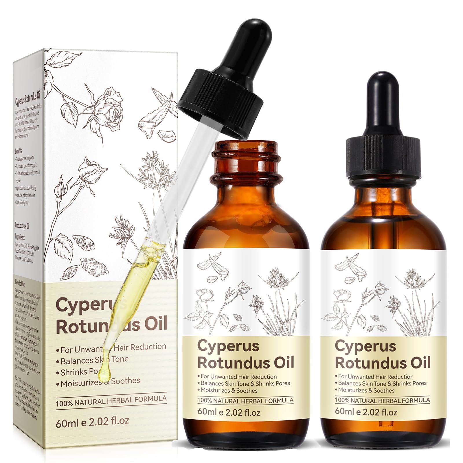 YUEPLATTNMAY 2PCS Cyperus Rotundus Oil – Natural Hair Reduction, Skin Moisturizer, All Skin Types, 2.02 Fl oz