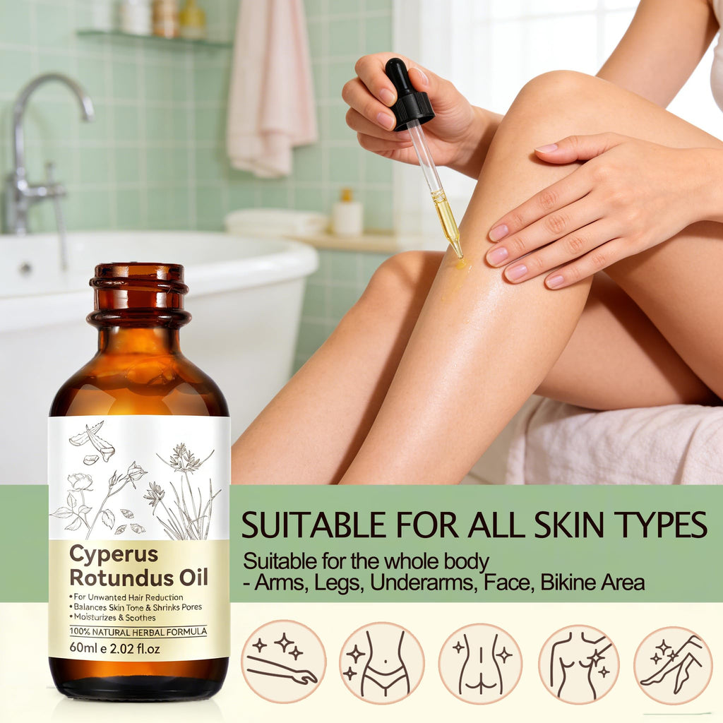 YUEPLATTNMAY 2PCS Cyperus Rotundus Oil – Natural Hair Reduction, Skin Moisturizer, All Skin Types, 2.02 Fl oz