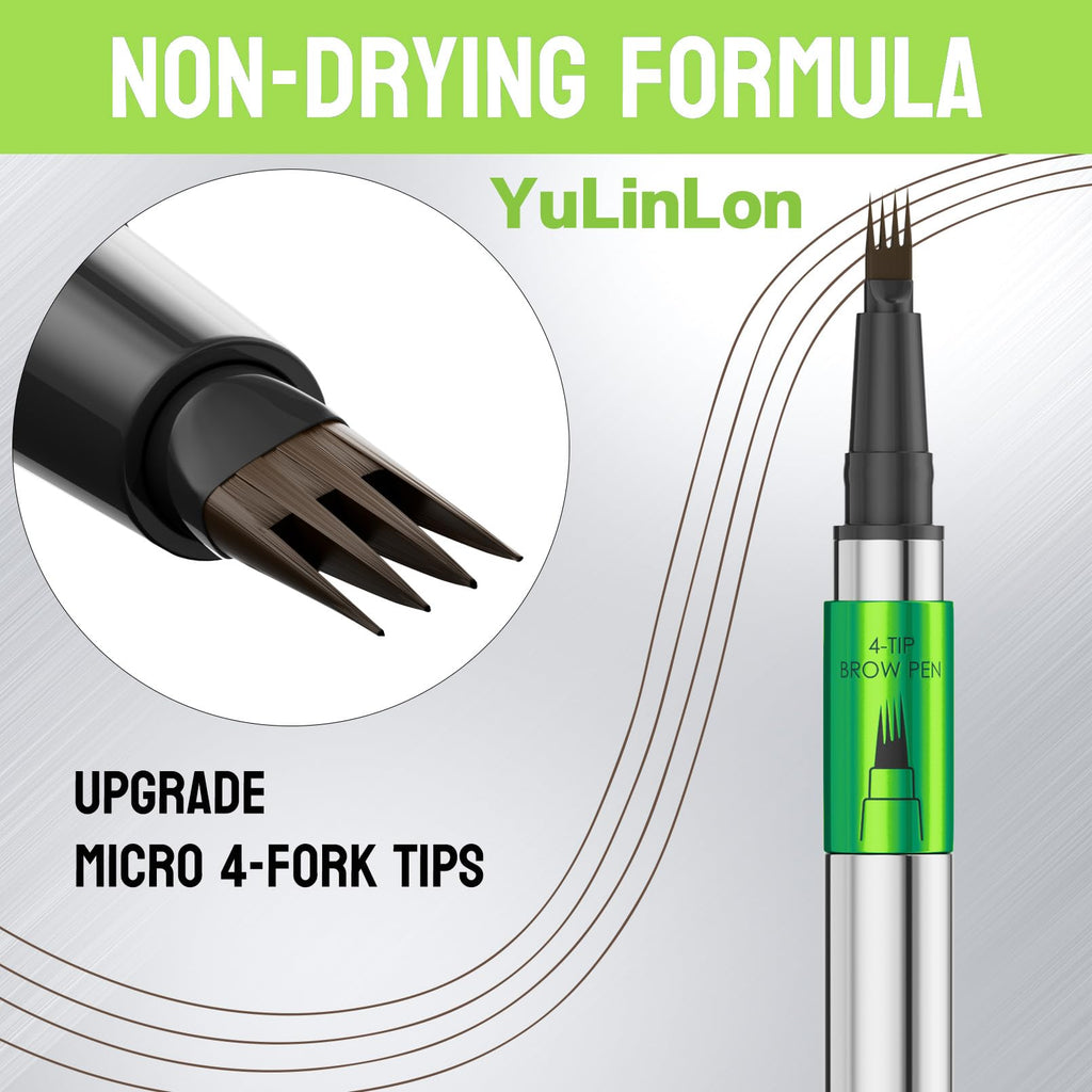 Yulinlon 4-Tip Eyebrow Pen - Waterproof Micro-Fork Brow Tattoo Pen (01# LIGHT BROWN) - 1ml