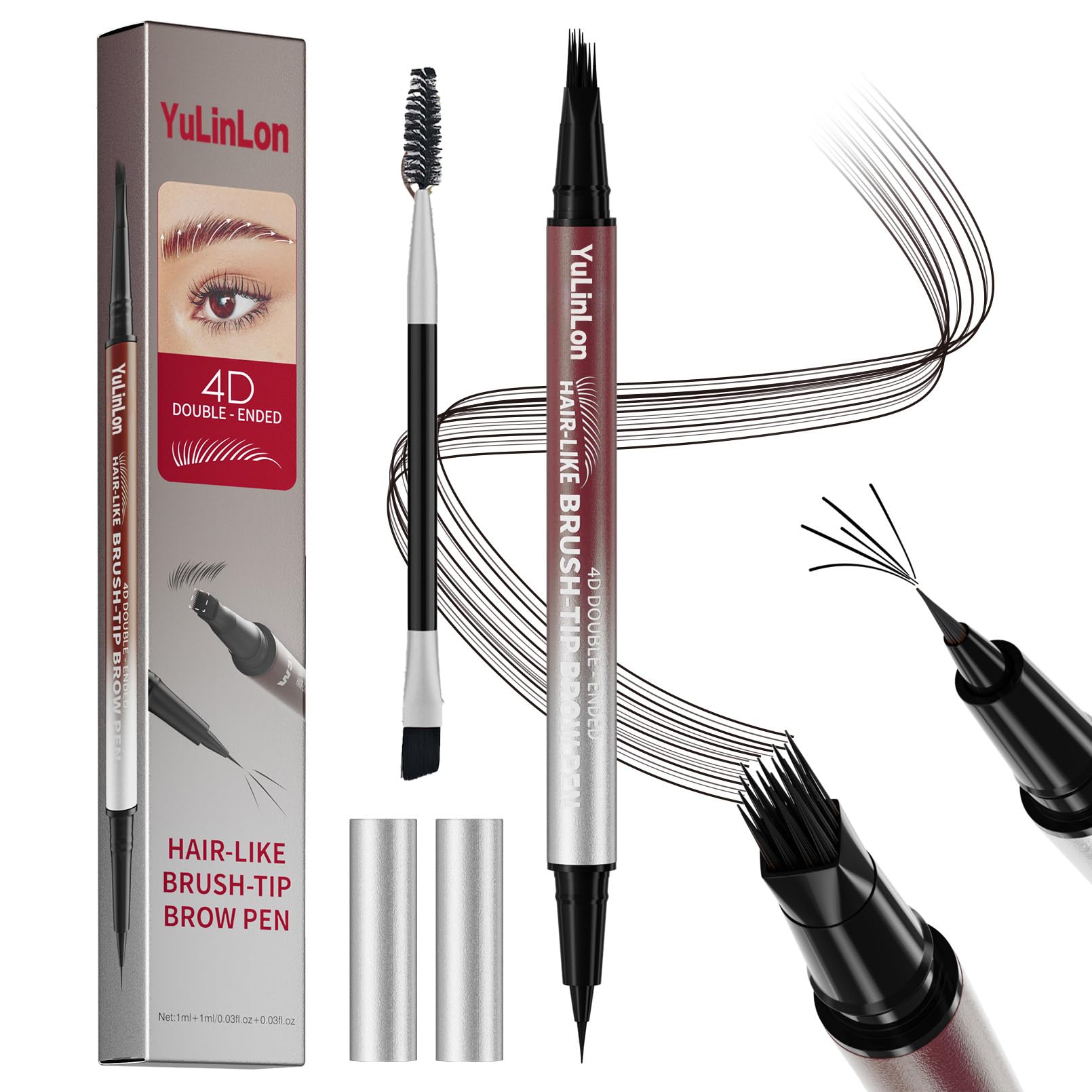 Yulinlon 4D Double-Ended Eyebrow Pen – Hair-Like Microblade, Quick-Dry, Dark Brown 03