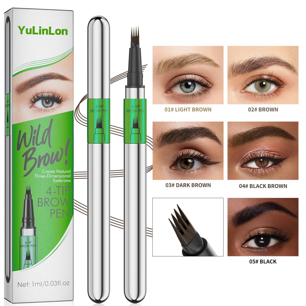 Yulinlon 4-Tip Eyebrow Pen – Waterproof 3D Natural Brows, 1ml 05 Black