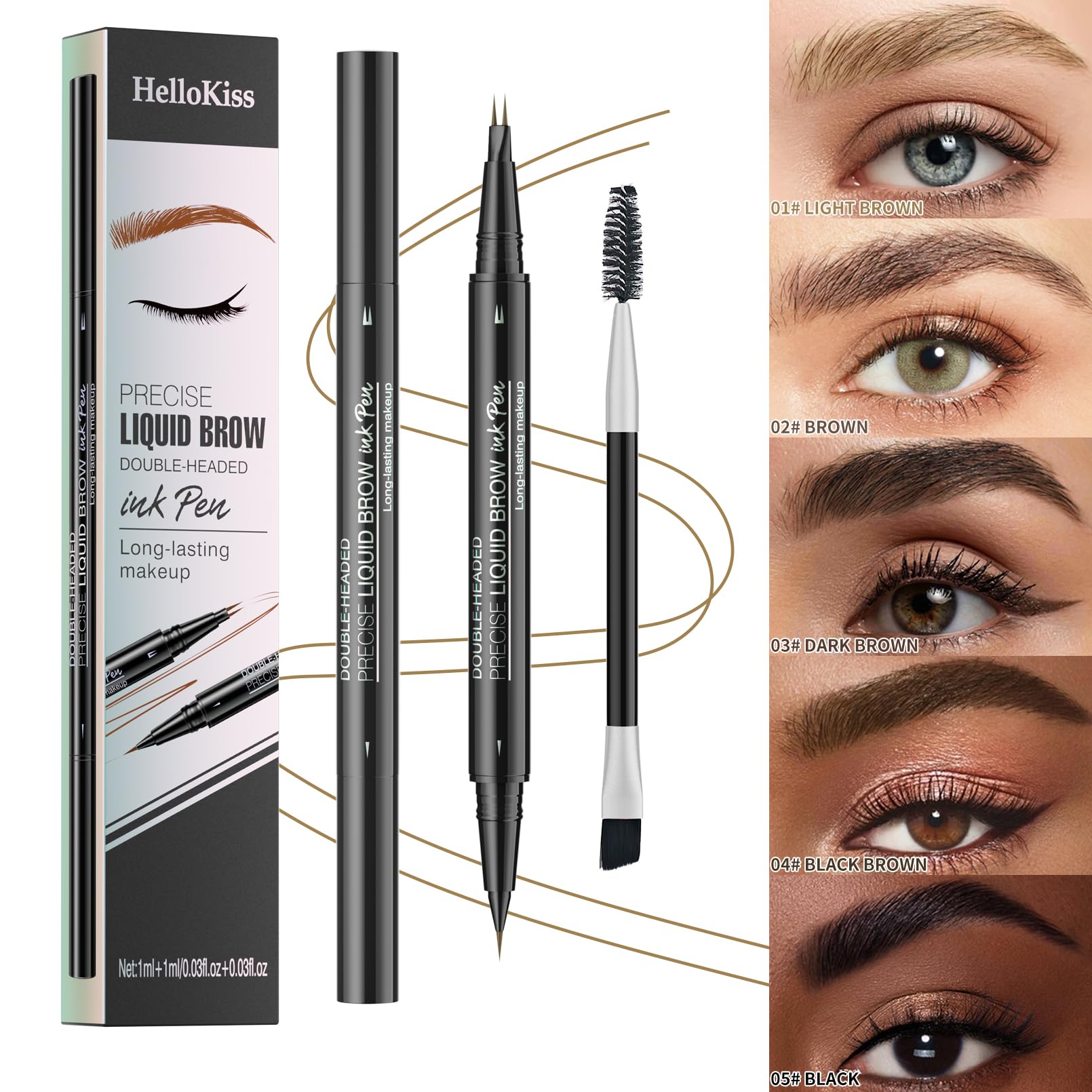 Yulinlon 9708 2-Tip Double-Ended Eyebrow Pen with Brush – Waterproof & Long-Lasting