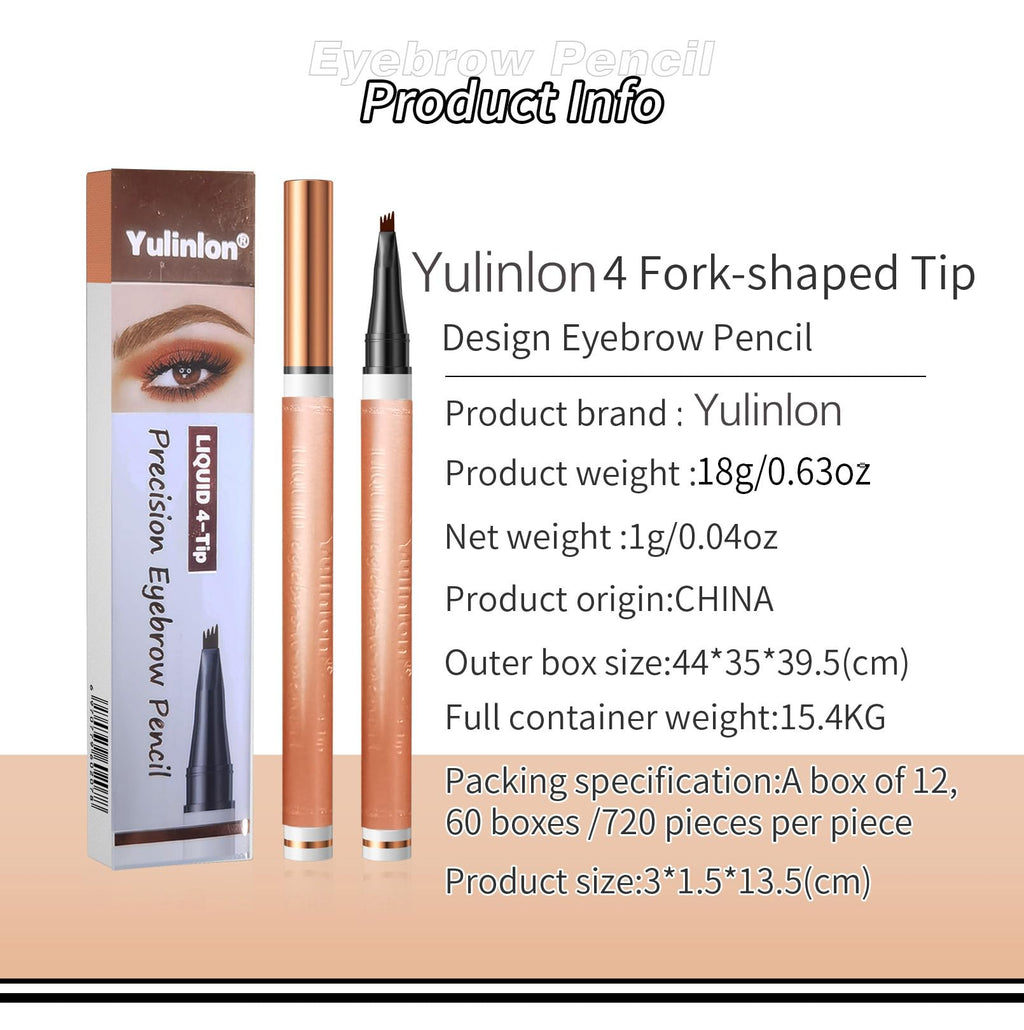 Yulinlon 4-Tip Eyebrow Pen – Waterproof, Long-Lasting Brow Pencil, 6 Colors (2# Dark Brown)
