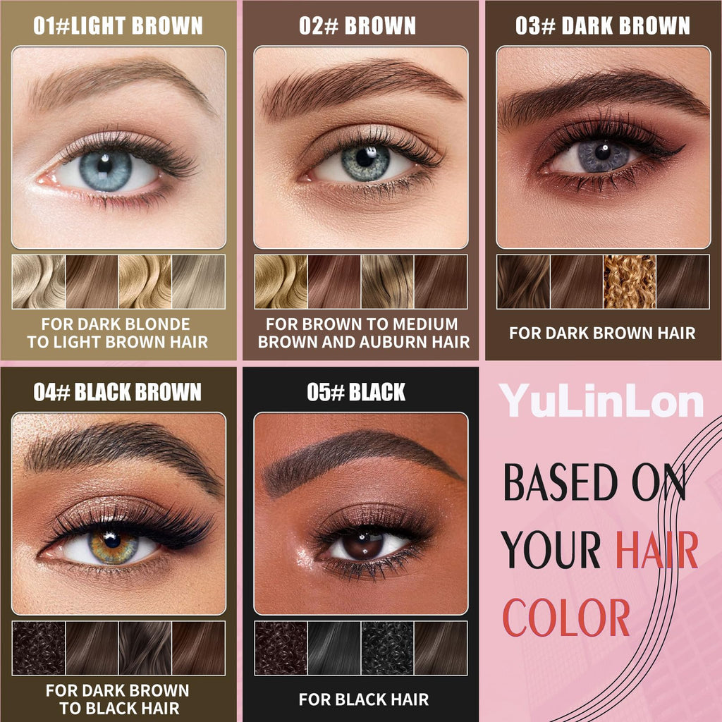 Yulinlon 2-in-1 Eyebrow Pen & Gel — 4-Tip Ultra-Precise, Waterproof Brow Kit (04# Black Brown)