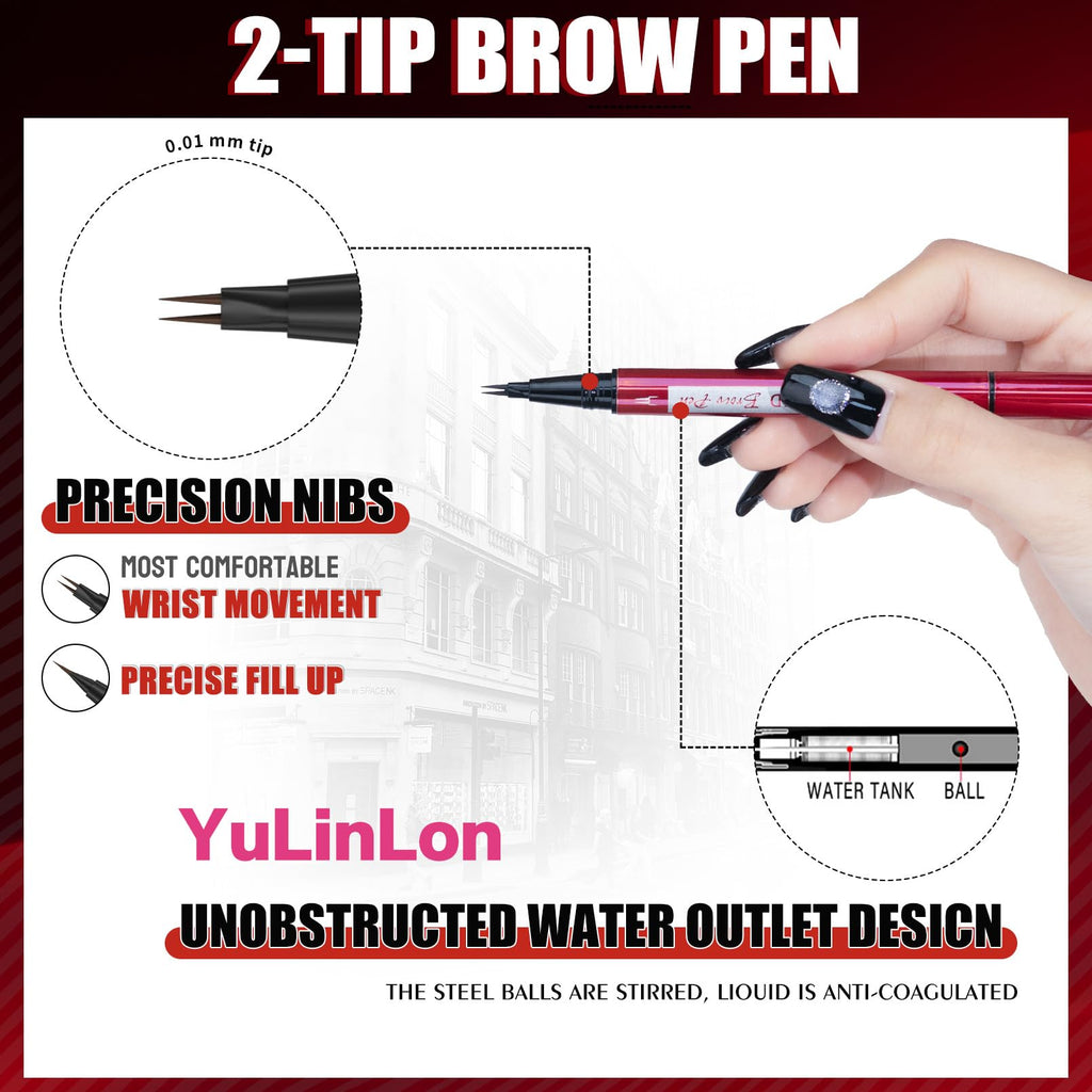 YulinLon Double-Headed Brow Pen – Ultra-Precise Hair-Like Strokes, Waterproof, 5 Natural Shades (1# Light Brown)