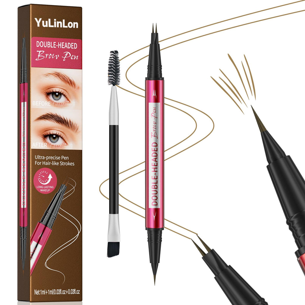 YuLinLon Double-Headed Brow Pen – Ultra-Precise 0.01mm Tip, 5 Natural Shades, Waterproof
