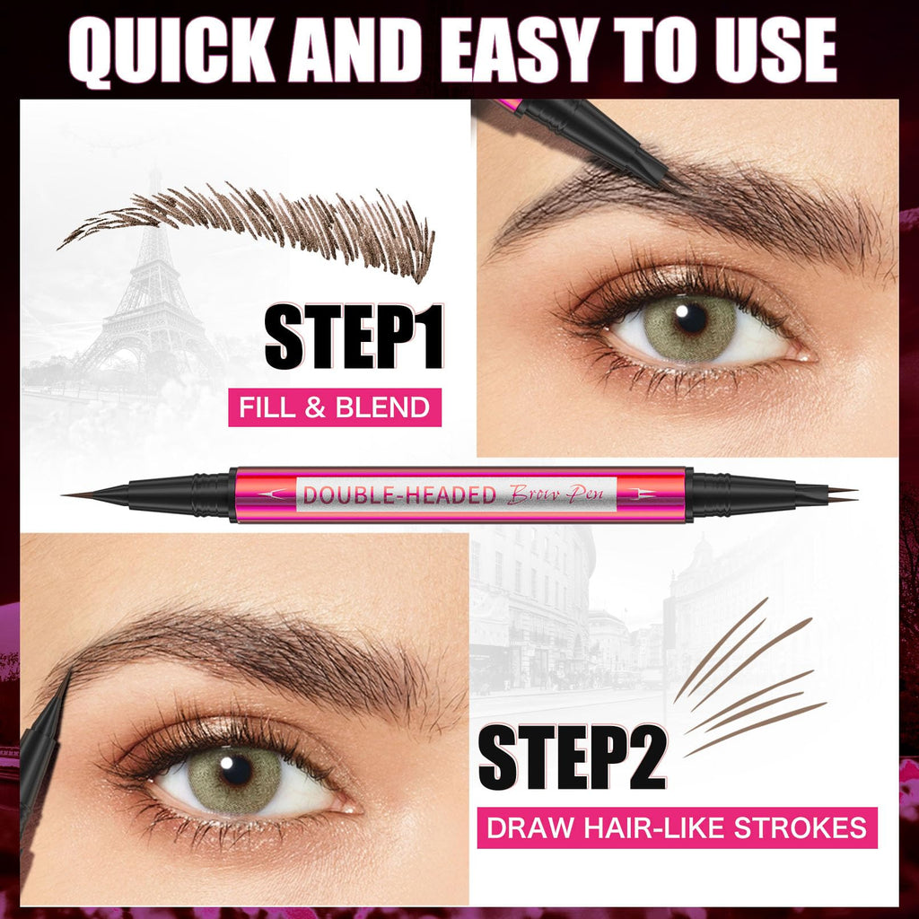 YulinLon Double-Headed Brow Pen – Ultra-Precise Hair-Like Strokes, Waterproof, 5 Natural Shades (1# Light Brown)