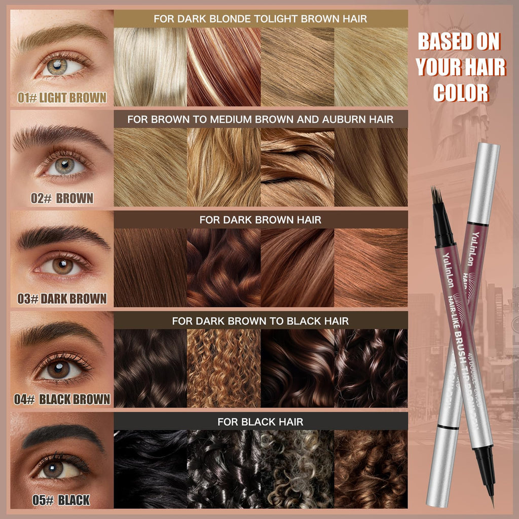 Yulinlon 4D Double-Ended Eyebrow Pen – Hair-Like Microblade, Quick-Dry, Dark Brown 03