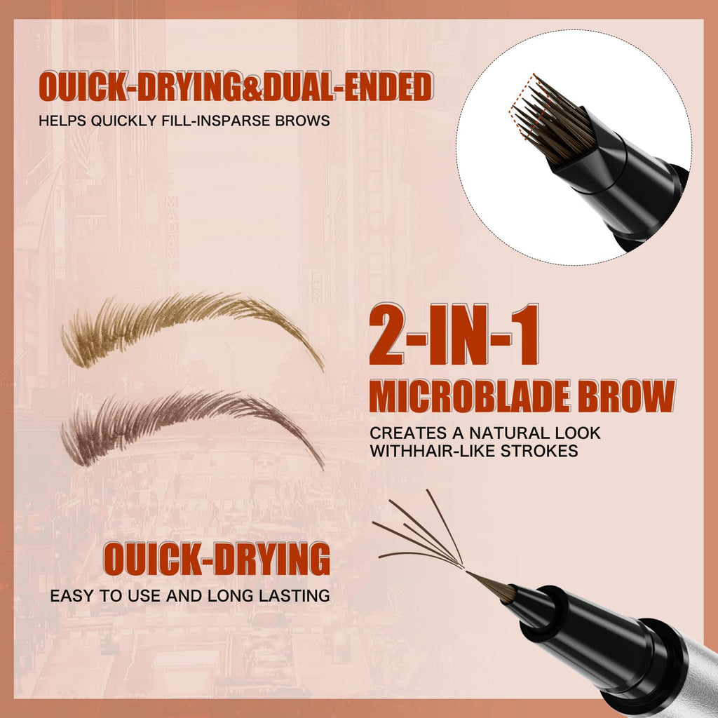 Yulinlon 4D Double-Ended Eyebrow Pen – Hair-Like Microblade, Quick-Dry, Dark Brown 03