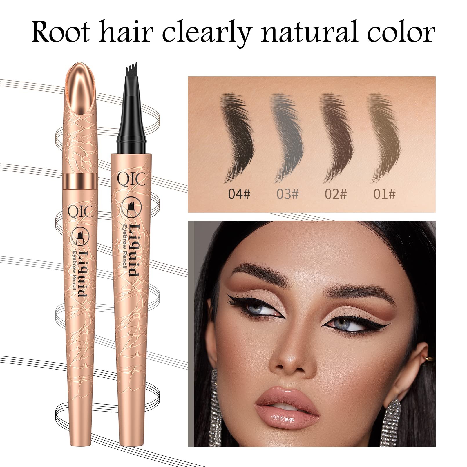Yulinlon Q706 Eyebrow Pen – Quad-Tip, Waterproof, Long-Lasting (Light Brown 1#)